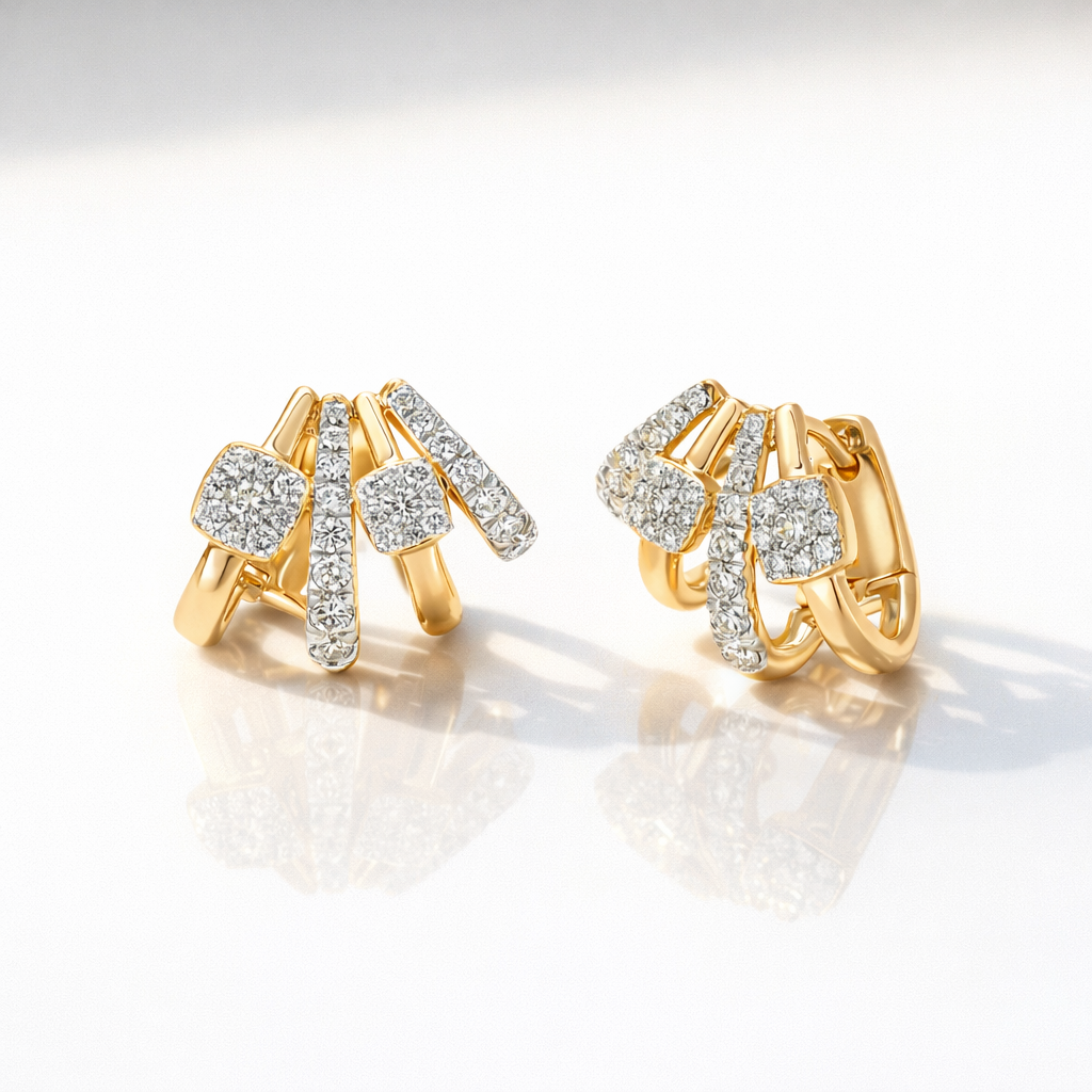 Diamond Ear Cuff Earrings With Pave And Halo Setting In Gold

