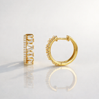Diamond Hoop Earrings With Baguette Cut And Round Stones
