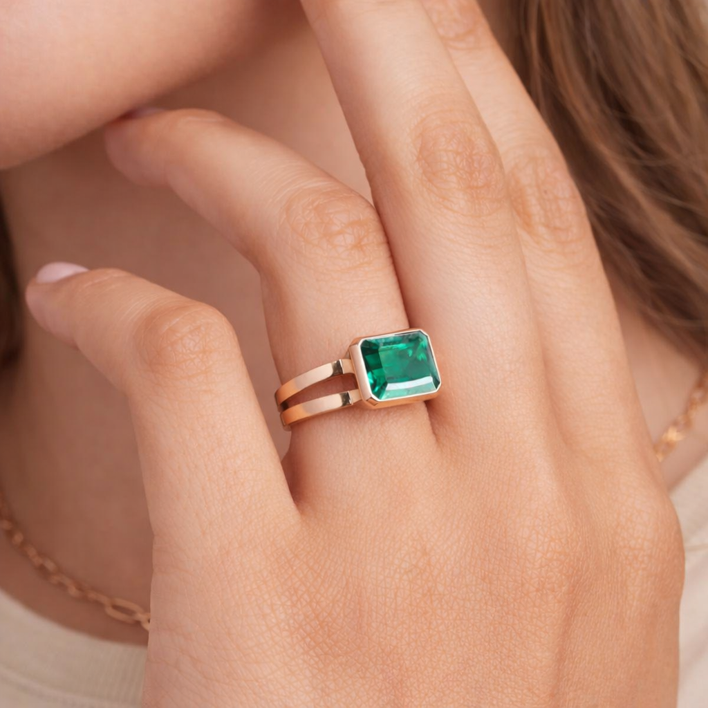 May Birthstone Emerald Gold Ring

