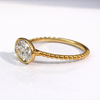 Oval Diamond Ring Milgrain Engagement Ring East West Bezel Setting.
