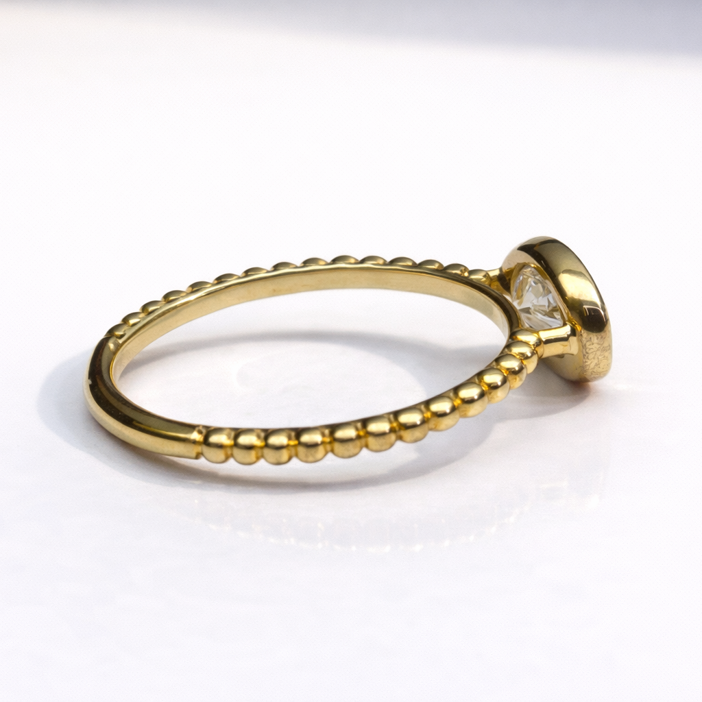 East West Oval Engagement Ring Milgrain Detail Bezel Set Diamond Ring.
