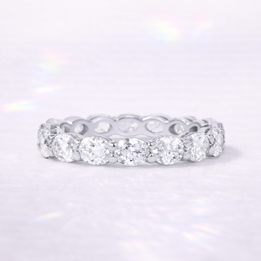 Eternity Wedding Band For Women Oval Cut Diamond Band Shared Prong Setting.
