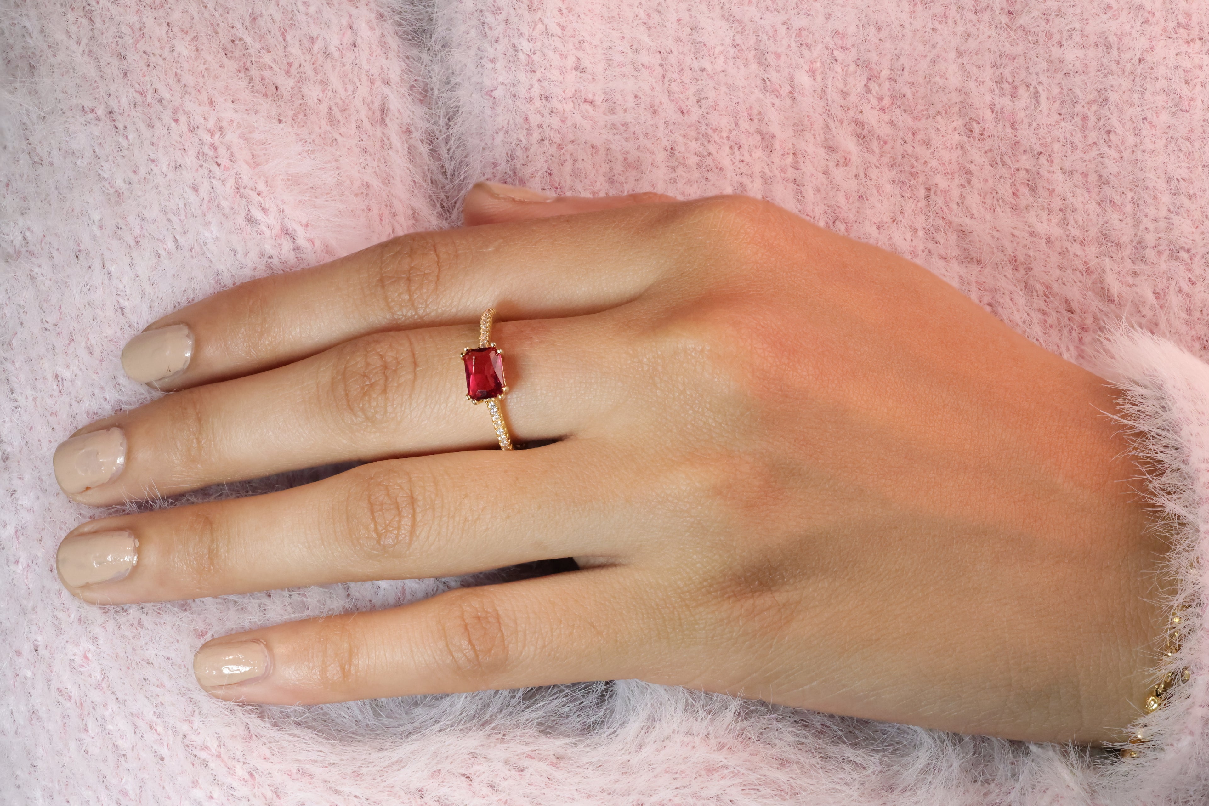 Ruby Diamond Ring East West Engagement Ring Double Prong Setting Diiro.
