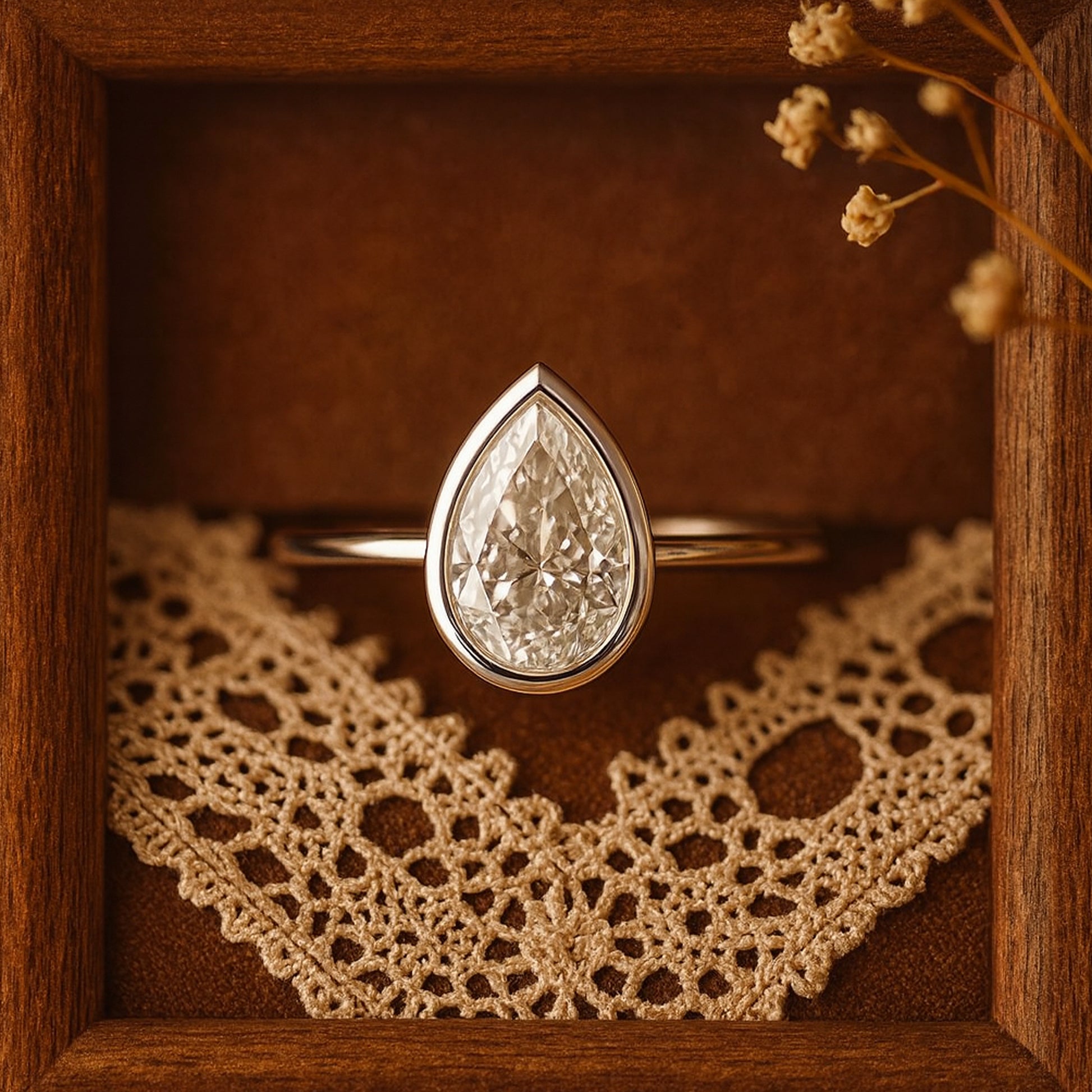 14K White Gold Pear Bezel Moissanite Diamond Engagement Ring Promise Ring Jewelers Near Me 

