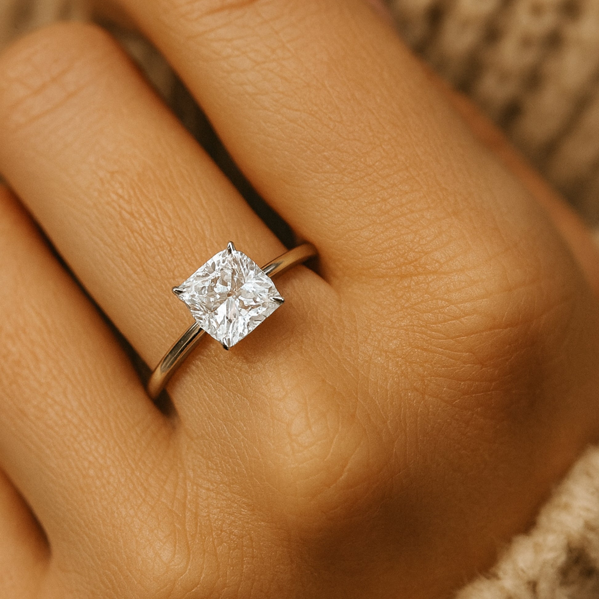 Bridal Cushion Cut Moissanite Ring With Diamond-Inspired Brilliance In Sleek White Gold Setting