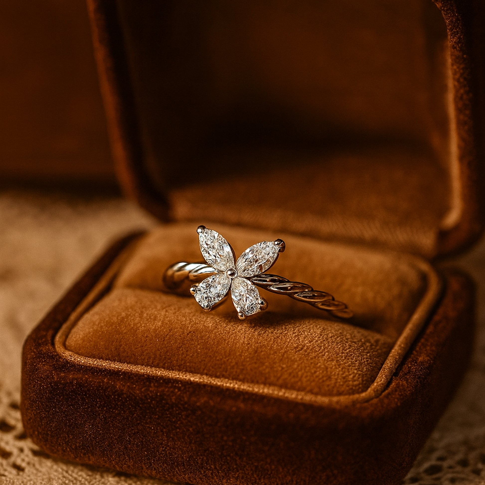 Diiro 14K Gold Moissanite Butterfly Ring Featuring A Twisted Band Design And Diamond-Like Fire For Modern Women’s Fine Jewelry.
