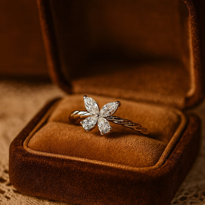 Diiro 14K Gold Moissanite Butterfly Ring Featuring A Twisted Band Design And Diamond-Like Fire For Modern Women’s Fine Jewelry.
