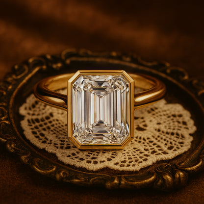 1 CT Emerald Cut Diamond Bezel Ring Worn on Hand - Sophisticated Bridal Jewelry