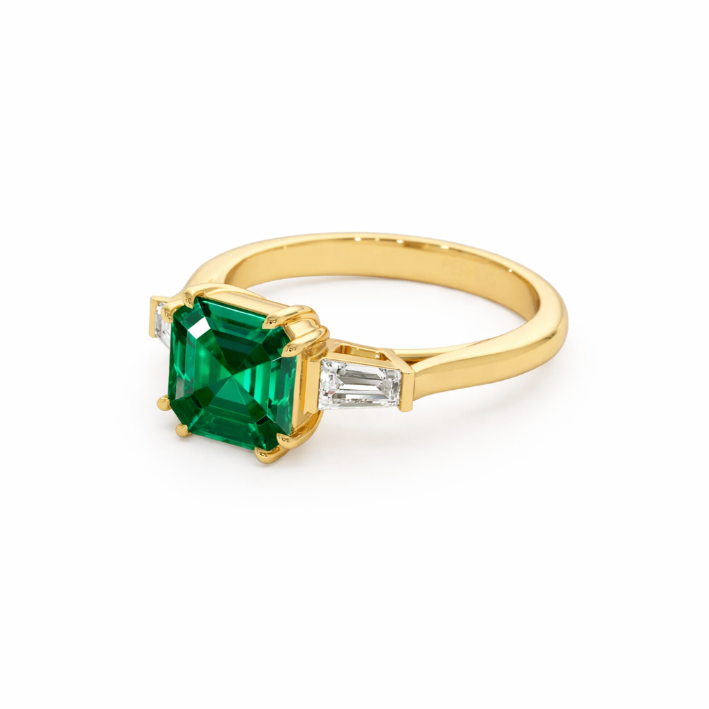 Three Stone Emerald Engagement Ring
