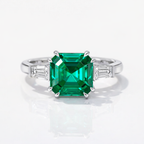 Asscher Cut Emerald Ring With Side Stones
