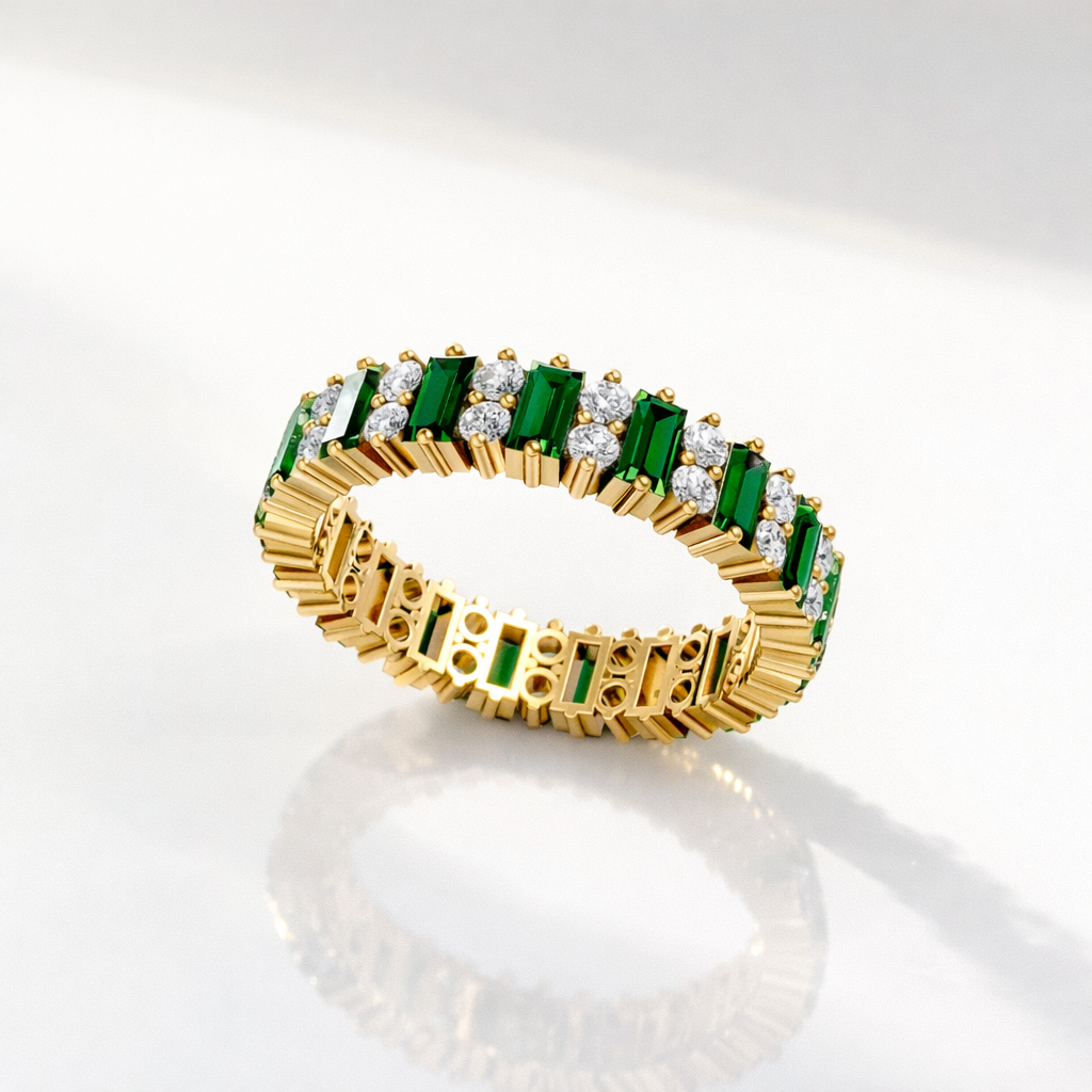 Eternity Emerald And Diamond Wedding Band