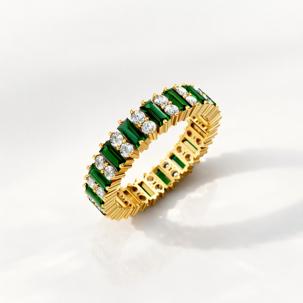 Eternity Emerald And Diamond Wedding Band