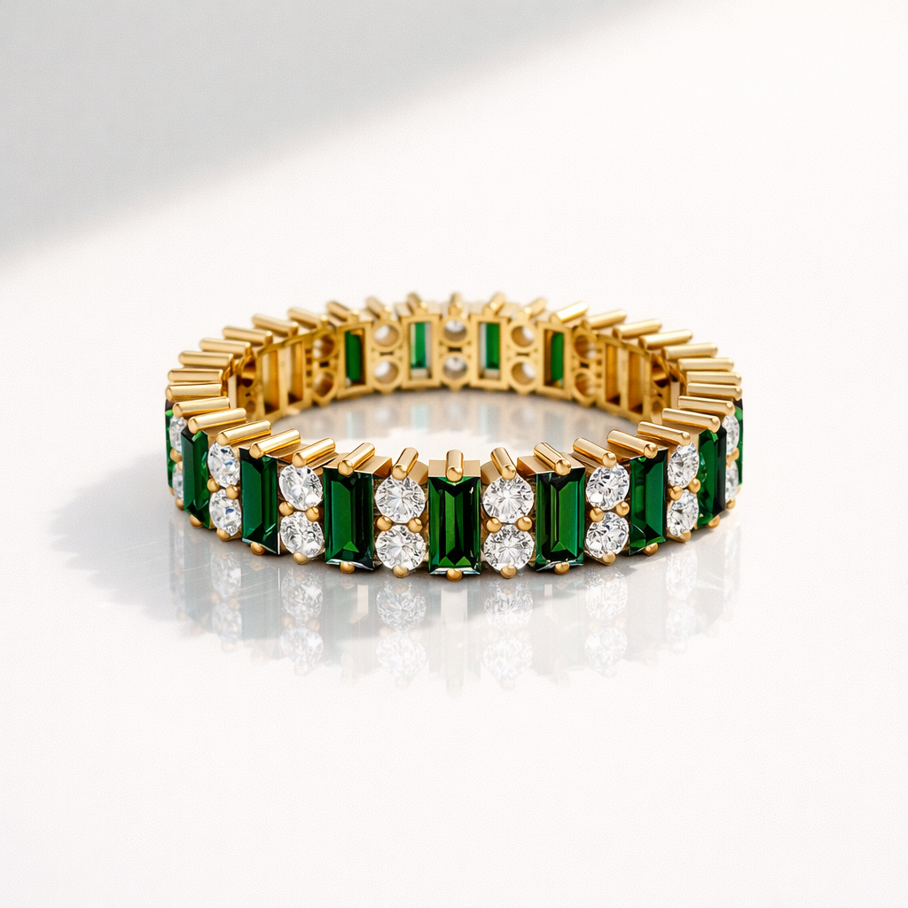 Eternity Emerald And Diamond Wedding Band