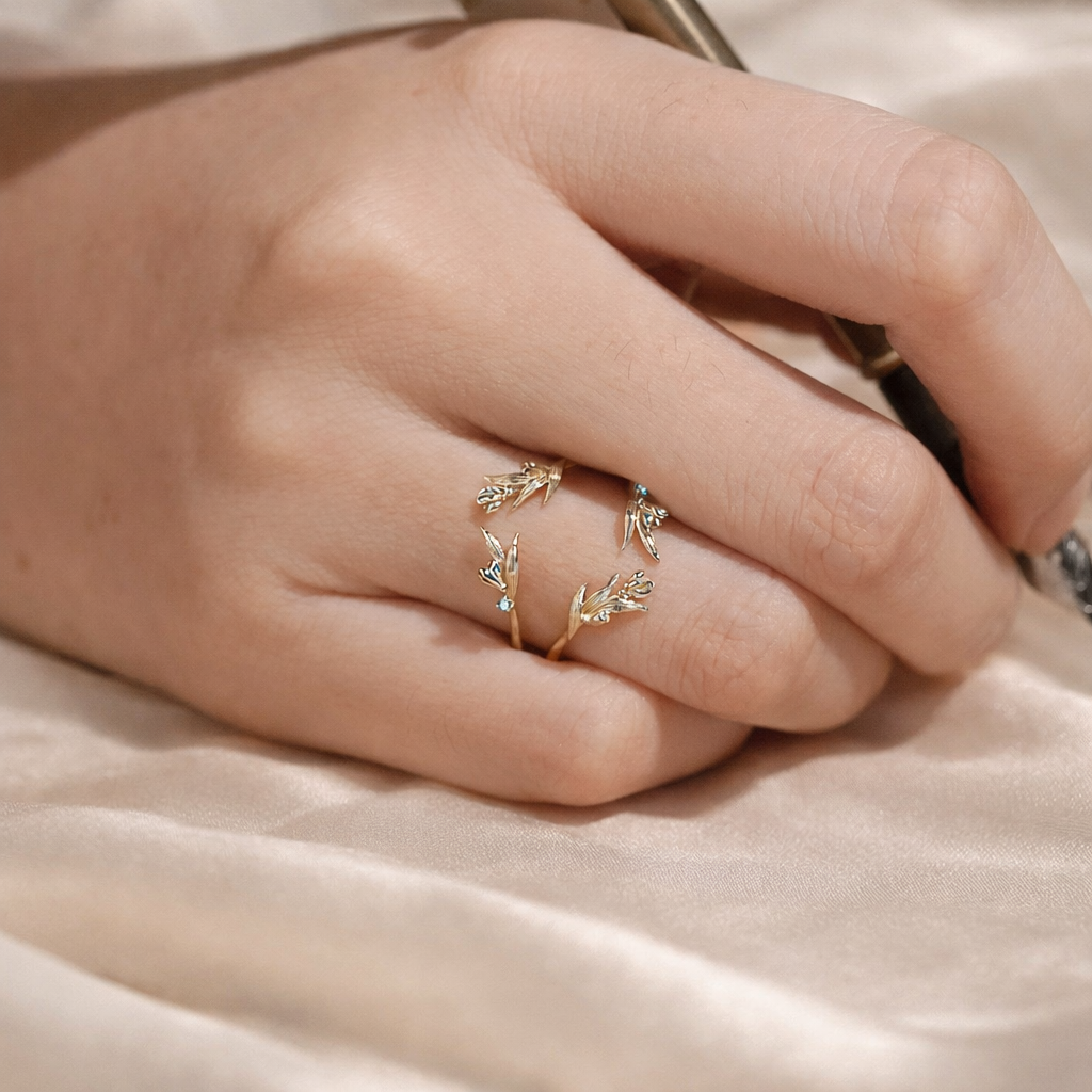 Wedding Band Enhancer With Nature Inspired Floral Design In White Gold
