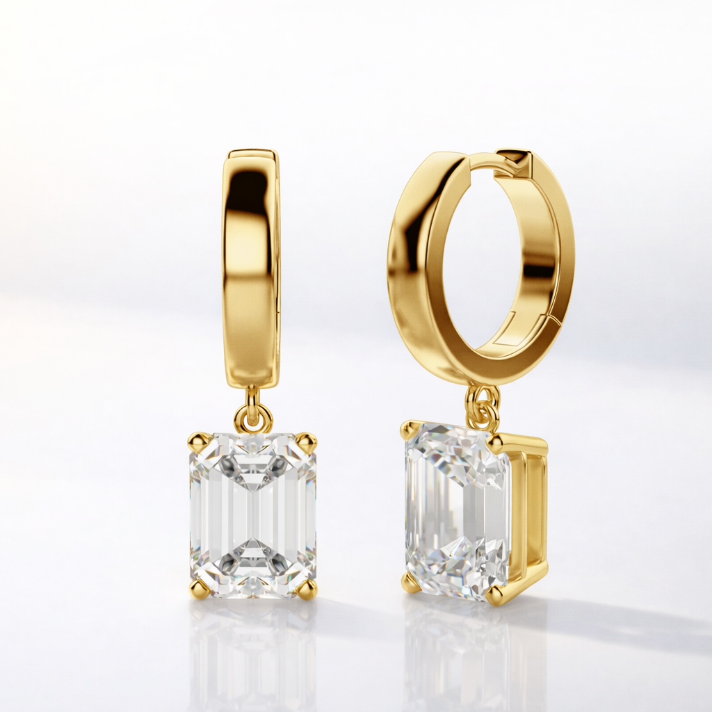Lab Grown Diamond Emerald Cut Drop Earrings Custom Diiro
