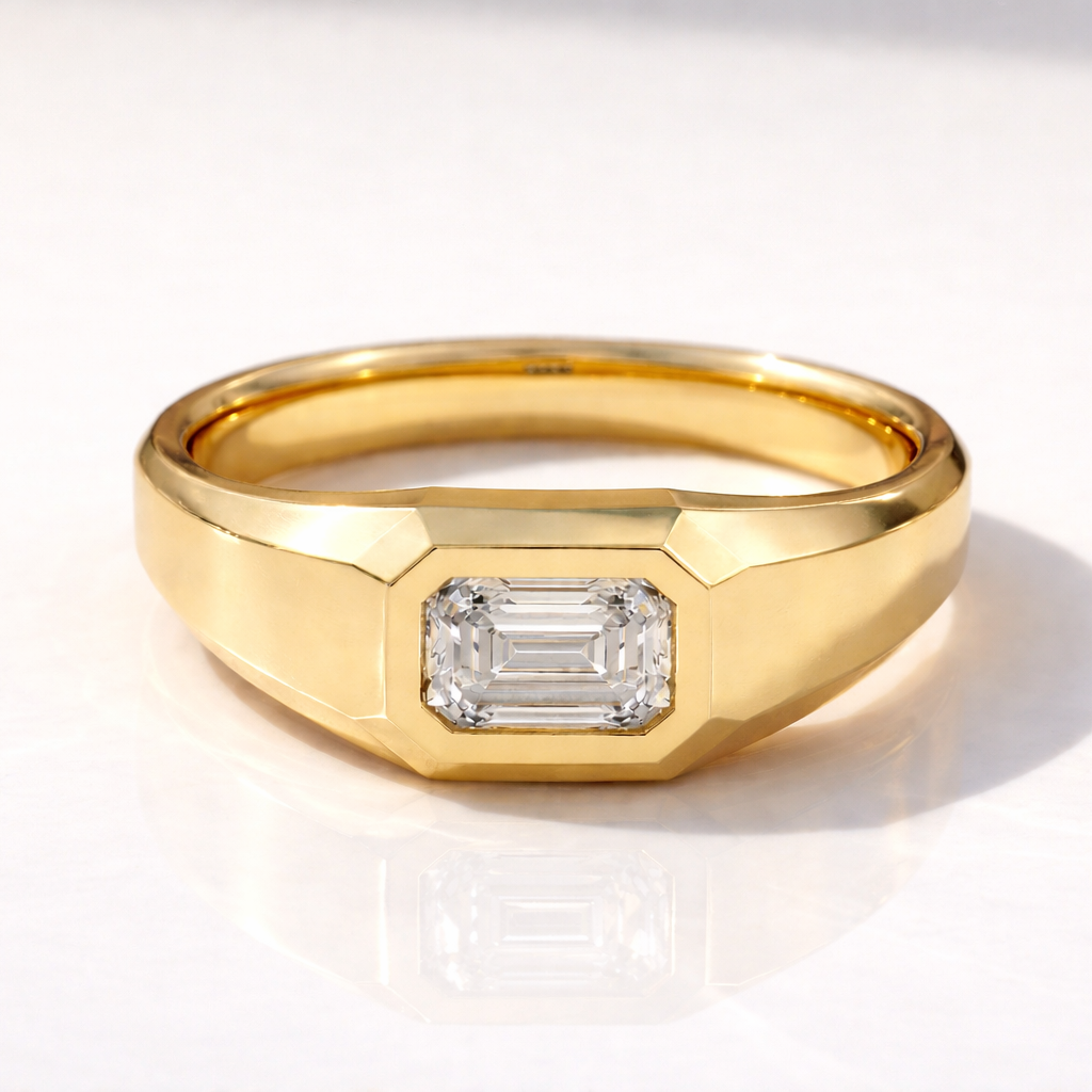 Emerald Cut Signet Ring Emerald Cut Diamond Signet Ring Gold Signet Ring.
