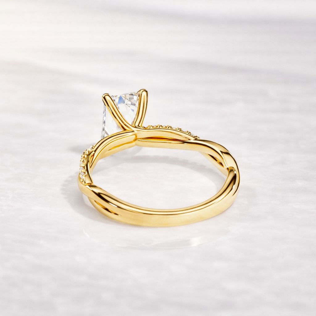 Twisted Band Engagement Ring With Emerald Cut Center Stone
