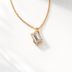 Emerald Cut Diamond Pendant Half Bezel Setting Yellow Gold Pendant
