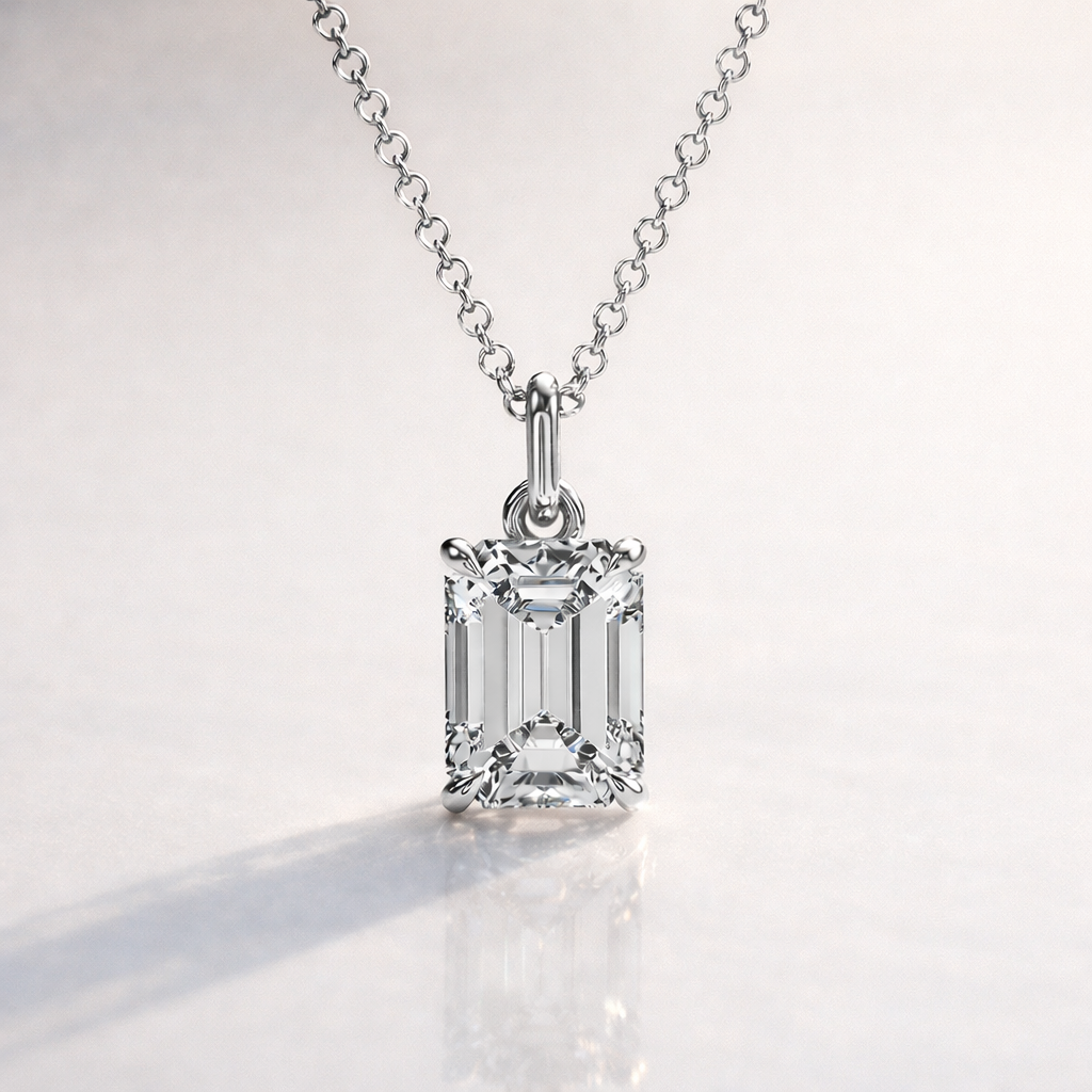 Lab Grown Emerald Cut Diamond Pendant In Claw Setting
