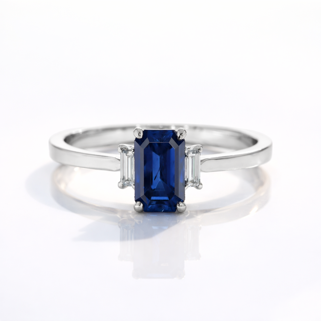 Emerald Cut Sapphire Ring With Baguette Diamonds
