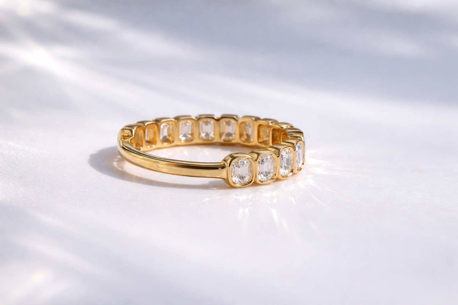 Bezel Emerald Cut Wedding Band Moissanite Wedding Band Half Eternity.
