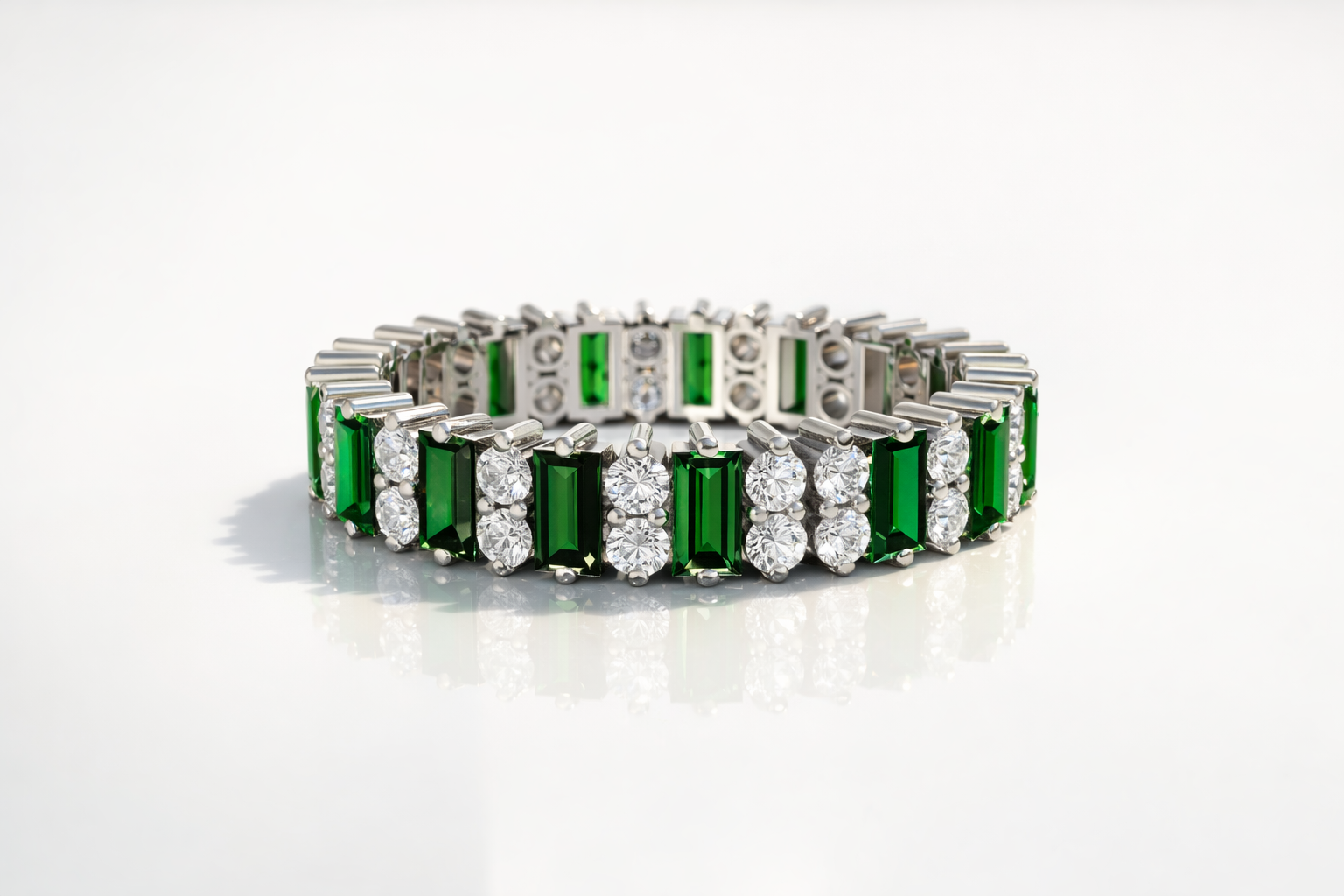 Eternity Emerald And Diamond Wedding Band