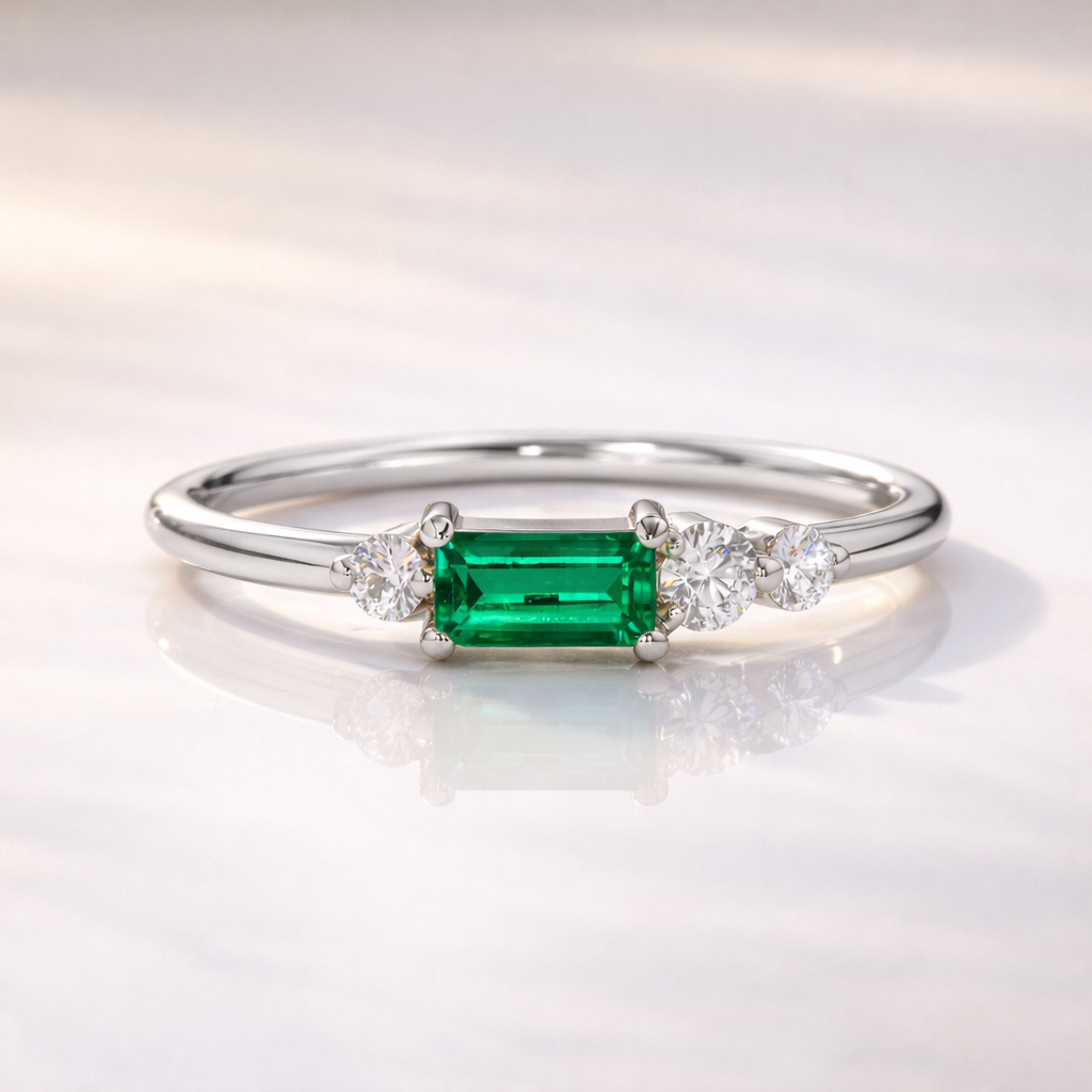 Green Emerald Engagement Ring
