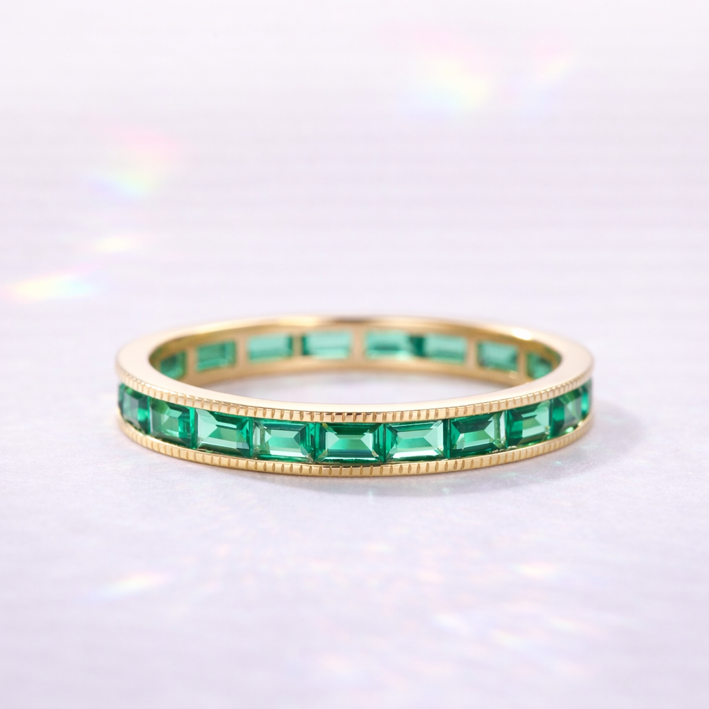 Emerald Eternity Wedding Band Women's Eternity Wedding Band Diamond Stackable Wedding Band.