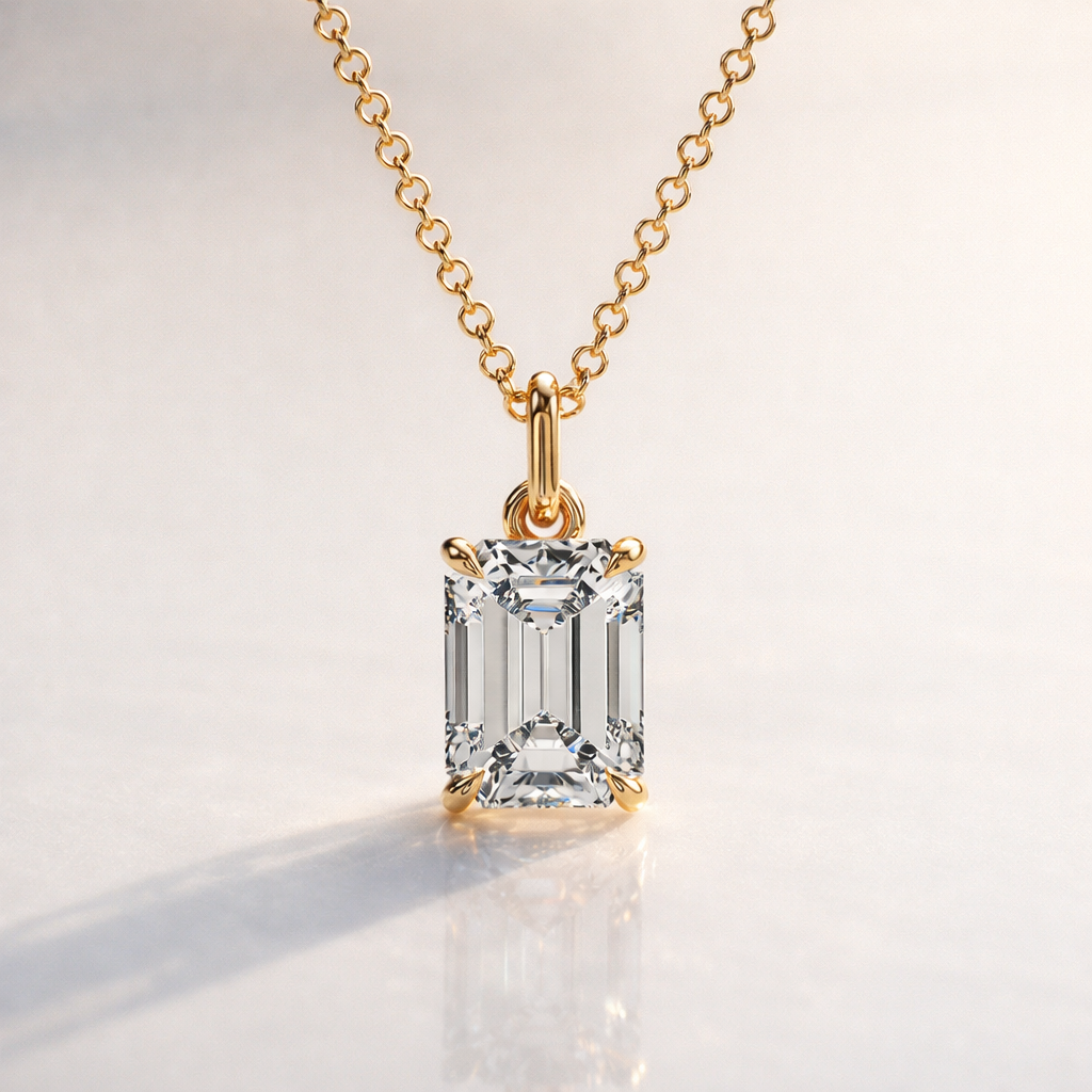 Custom Emerald Cut Pendant In Classic 4 Prong Setting
