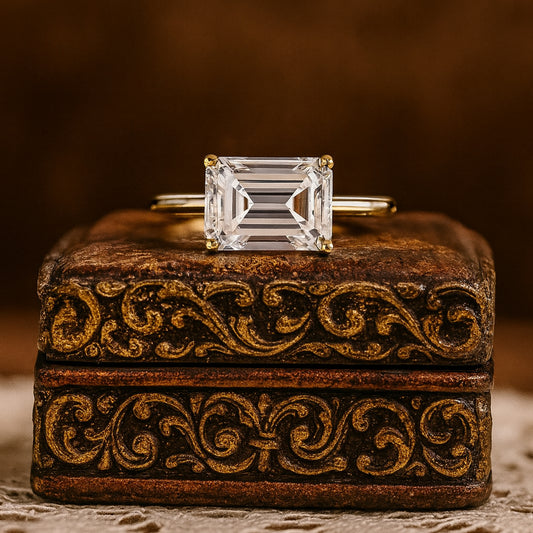 Wedding Ring For Girlfriend Emerald Cut Moissanite Solitaire Ring With Gold Band Sparkling Diamond Alternative