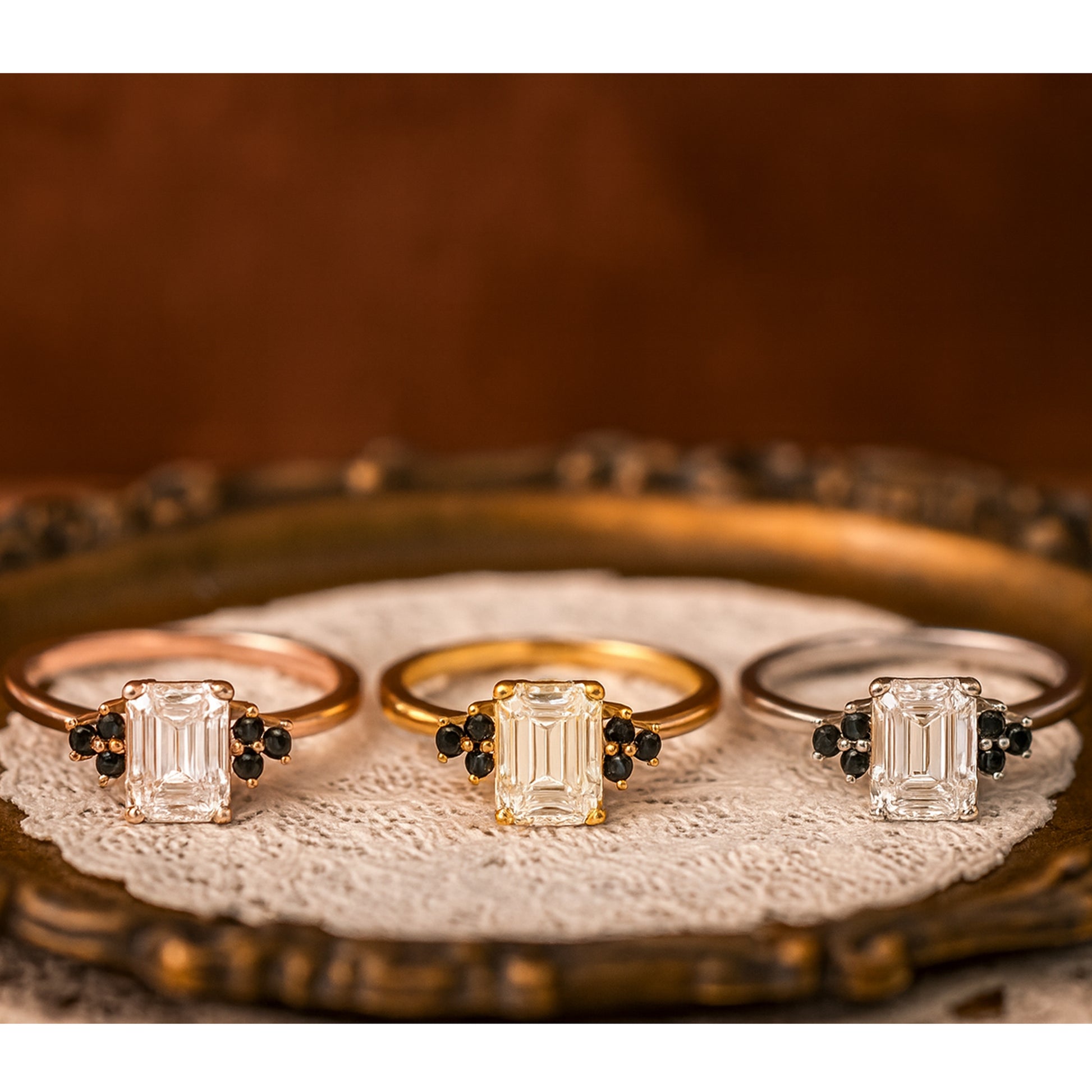 14K Yellow Gold Vintage Wedding Band Emerald Rings
