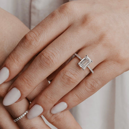 Elegant Emerald Cut Ring, Moissanite White Gold Women's Engagement Wedding Band Fine Jewelry