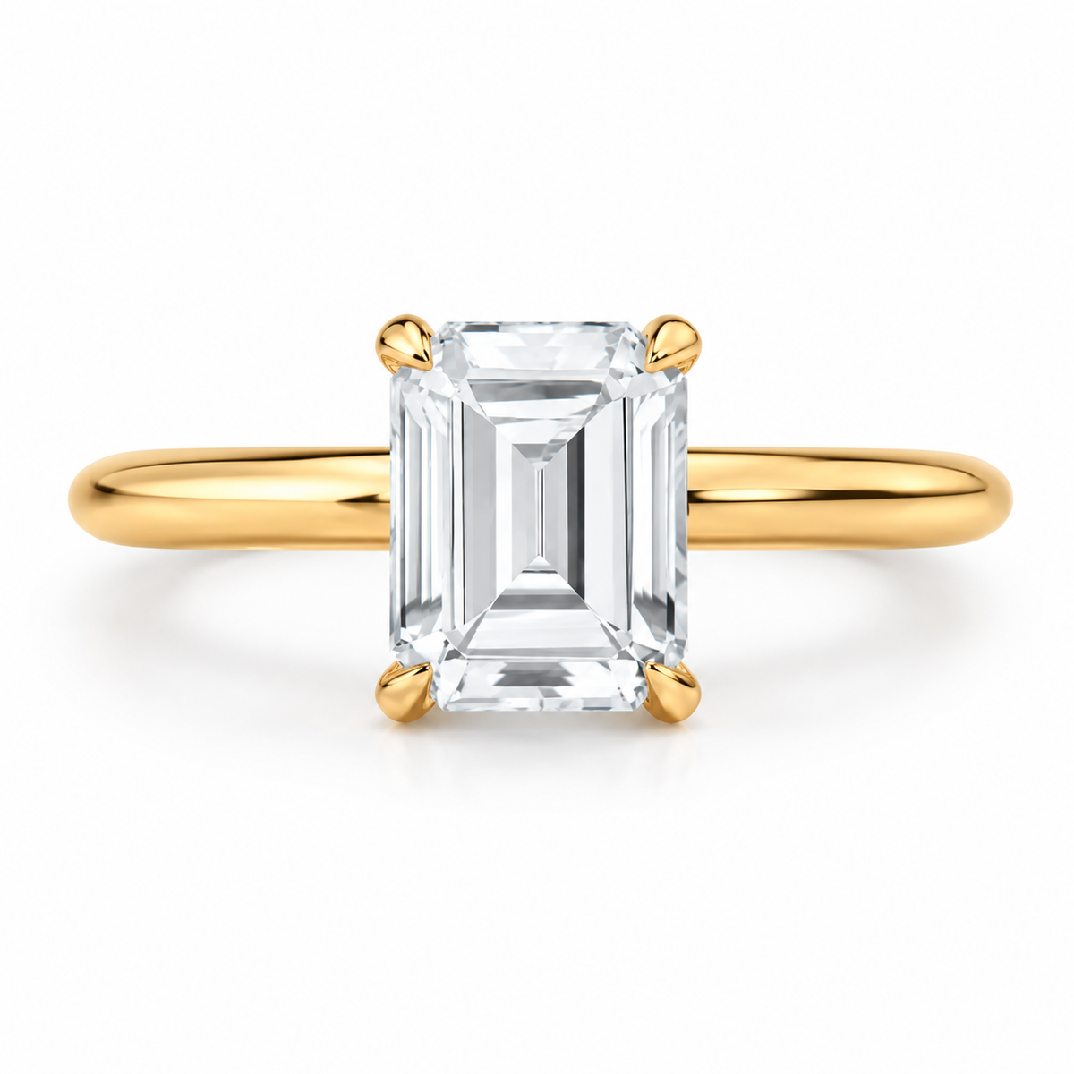Yellow gold emerald cut diamond engagement ring with classic solitaire setting