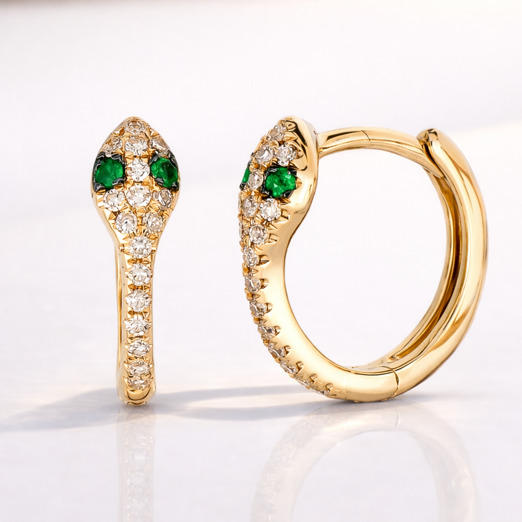 Emerald and Diamond Gold Snake Earrings