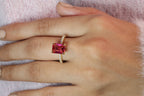 Engagement Ring Hidden Halo Ruby Radiant Cut Diamond Ring Custom Jewelry.

