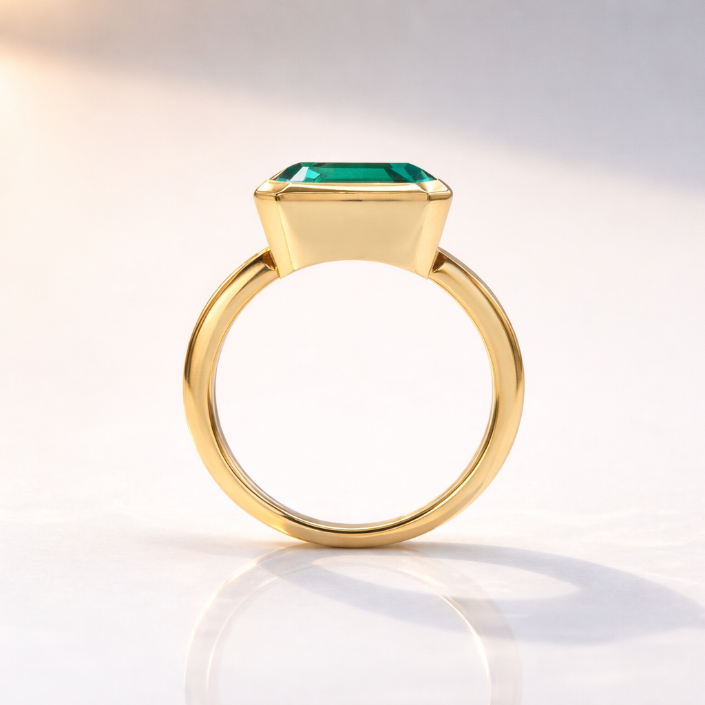 Elegant Emerald Bezel Setting Ring
