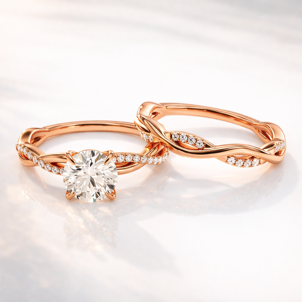 Twisted engagement ring with matching wedding band set
