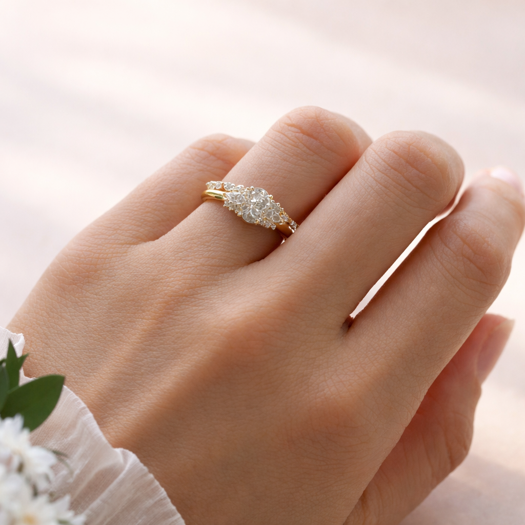 Oval Cut Moissanite Ring With Matching Wedding Band
