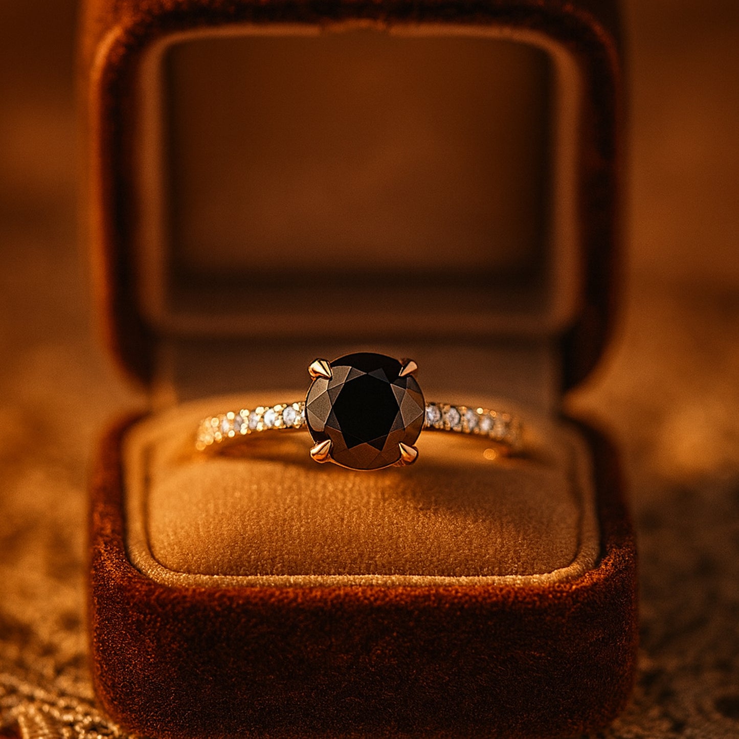 Round Cut Black Onyx Solitaire Ring – Bold Statement Engagement Design
