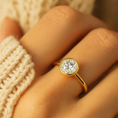 1.50 CT Lab Diamond Bezel Ring in Gold – Classic Engagement Design with Secure Setting
