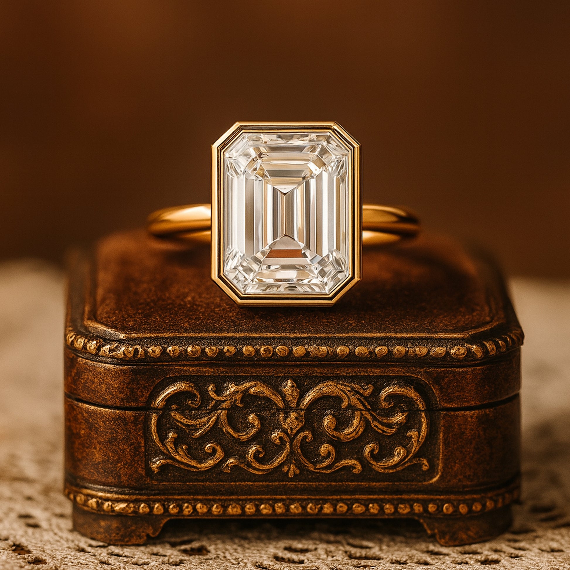 Emerald Cut Lab Diamond Engagement Ring in 18K Yellow Gold - Handcrafted Fine Jewelry for Her