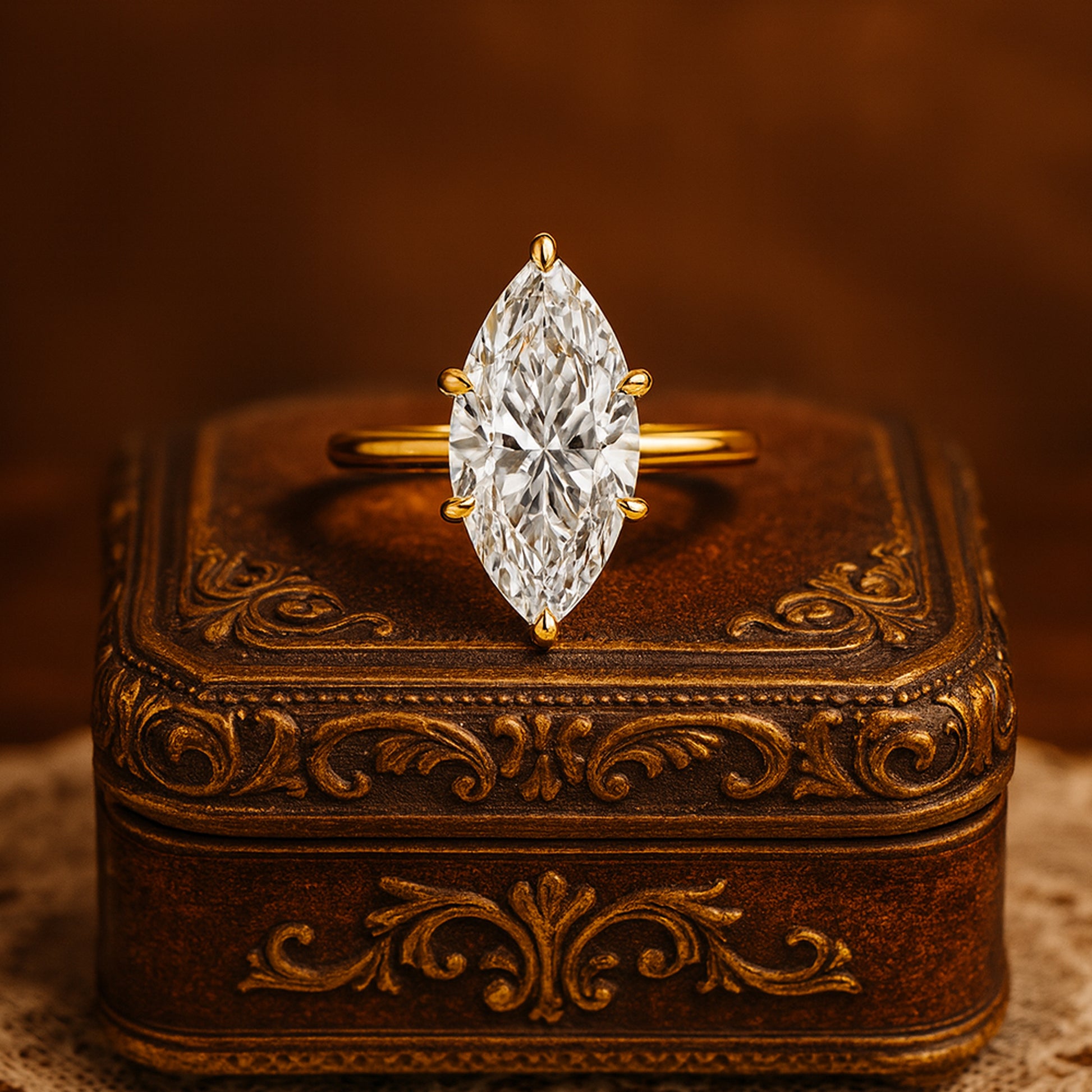 Marquise Cut Diamond Solitaire Ring In Yellow Gold Prong Setting - Elegant Bridal Jewelry