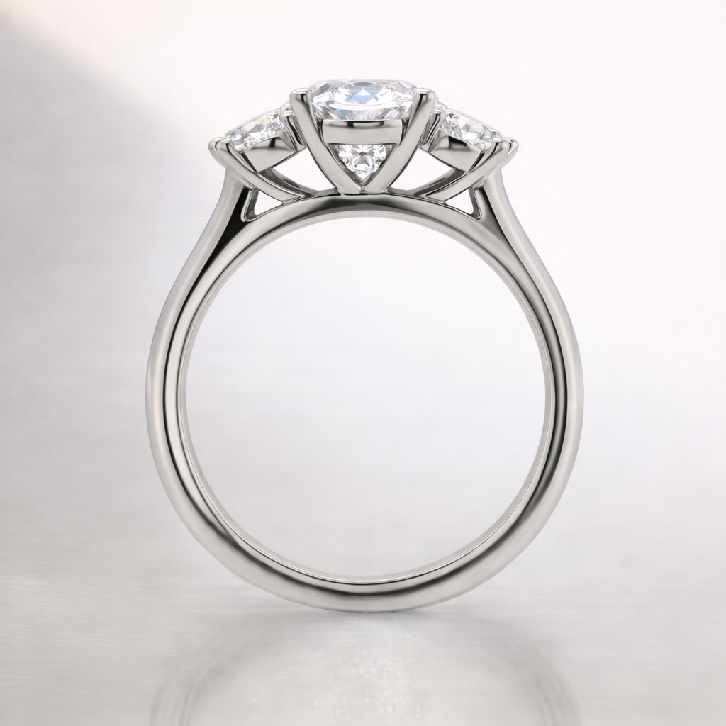 Luxury Oval Cut Diamond Engagement Ring With Three Stone Prong Design
