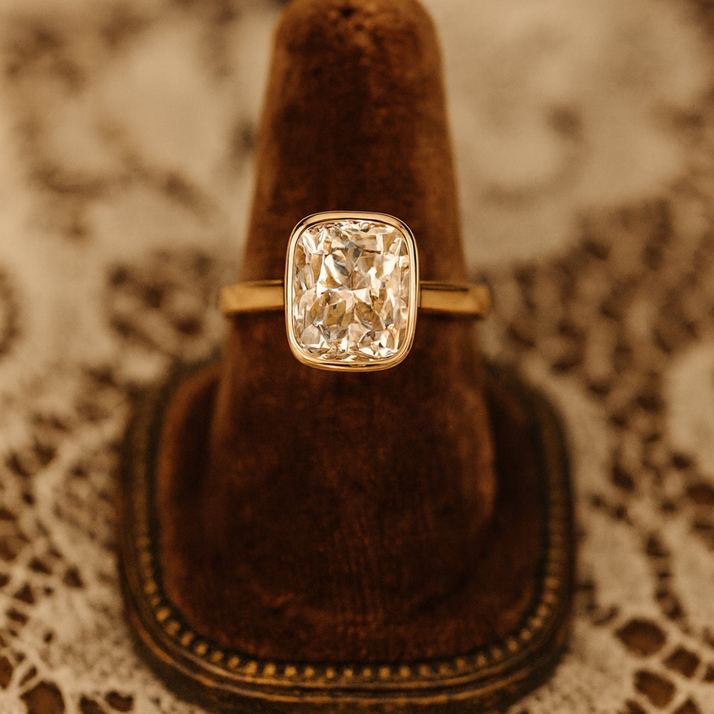 Cushion Bezel Ring Women Married Band Moissanite Wedding Bridal Engagement Anniversary Jewelry Gift Proposal Gemstone 