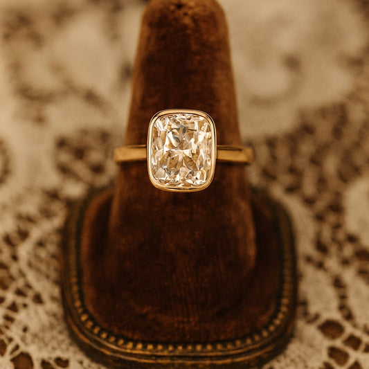 Cushion Bezel Ring Women Married Band Moissanite Wedding Bridal Engagement Anniversary Jewelry Gift Proposal Gemstone 