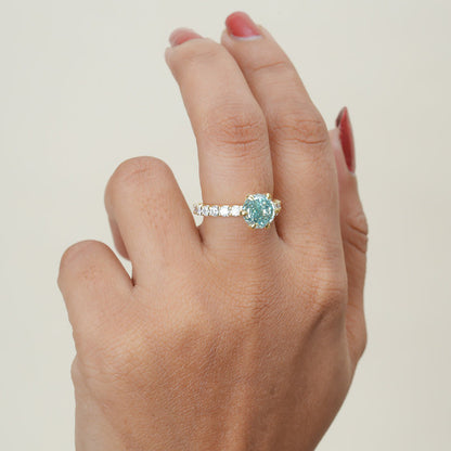 Round Cut Green Sapphire Ring, Moissanite 14K Gold Engagement Fine Jewelry With Style 