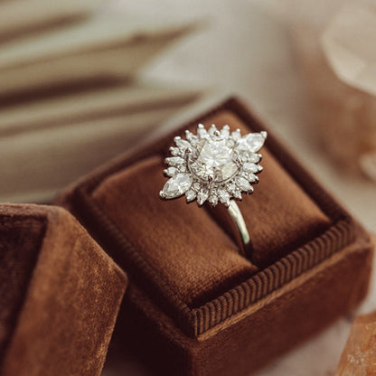 Moissanite Engagement Ring Round Cut, Wedding Band Fine Jewelry With Halo Setting And Brilliant Sparkle