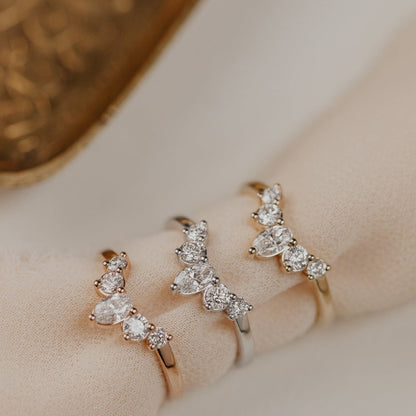 V-Shape Moissanite Wedding Band, Marquise Round Gold Female Bridal Ring Fine Jewelry With Mixed Cuts