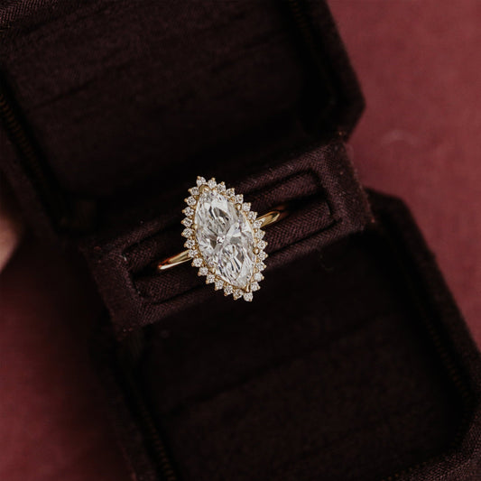 Halo Marquise Moissanite Engagement Ring, Birthstone Fine Jewelry With 14K Gold And VVS1 Clarity Stone 