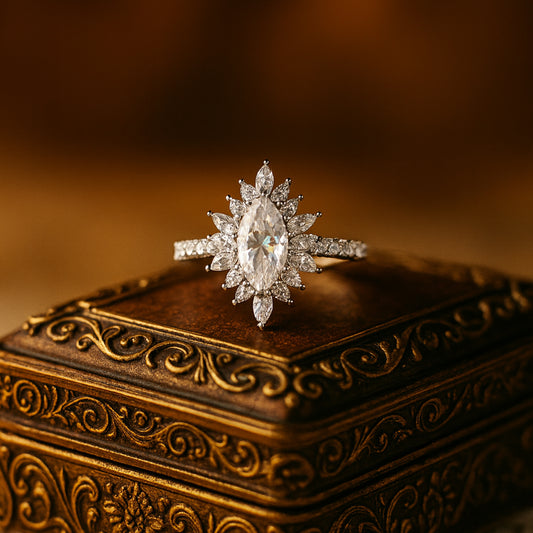 December Birthstone Marquise Cluster Moissanite Ring, Engagement Jewelry With Brilliant VVS1 Clarity Stones